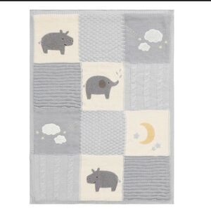 Pottery Barn Heirloom animal hippo elephant Patchwork Baby Blanket Sherpa Back